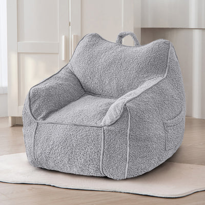 MAXYOYO Kids Bean Bag Chair, Sherpa Bean Bag Couch with Decorative Edges for children's room (Grey)