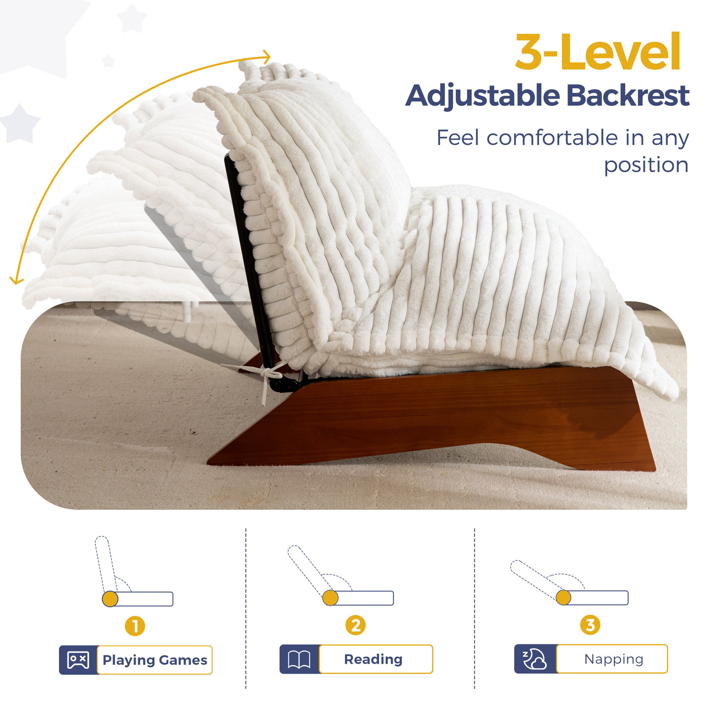 MAXYOYO Adjustable Living Room Chair, 3-Position Bean Bag Chair with Removable Cover, Upholstered Accent Chair with Frame, Soft Reclining Lounge for Bedroom, Apartment, Office