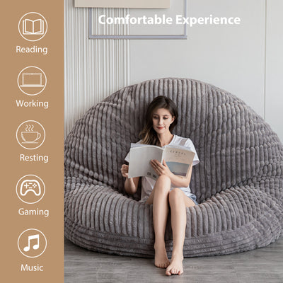 MAXYOYO Giant Bean Bag Chair for Adult, Round Soft Striped Faux Fur BeanBag, Grey