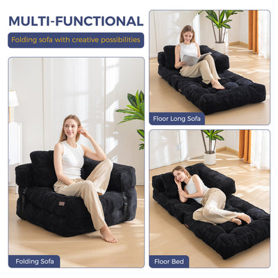 MAXYOYO Folding Sofa Bed, L-Shaped Convertible Sofa with Armrest Foldable Sleeper Bed with Pillow, Comfy Floor Lounge for Living Room Bedroom