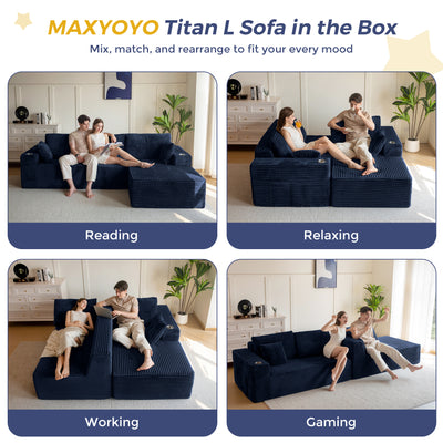 MAXYOYO 104" Modular Sectional Couch with L-Shape Chaise, Modern Boneless Couch for Living Room, Sofa in A Box, Oversized Sofa Sleeper with Deep Seat, No Assembly Required, Navy
