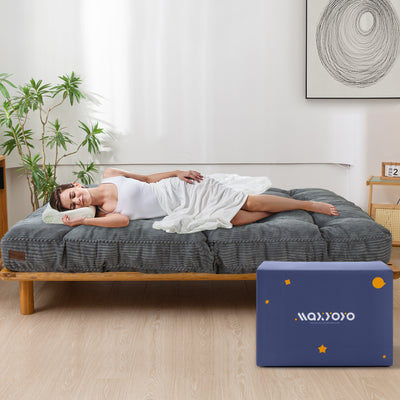 MAXYOYO 6" Tufted Futon Sofa Couch Bed, Thick Corduroy Fabric Floor Futon Mattress for Adults (Mattress Only), Dark Grey