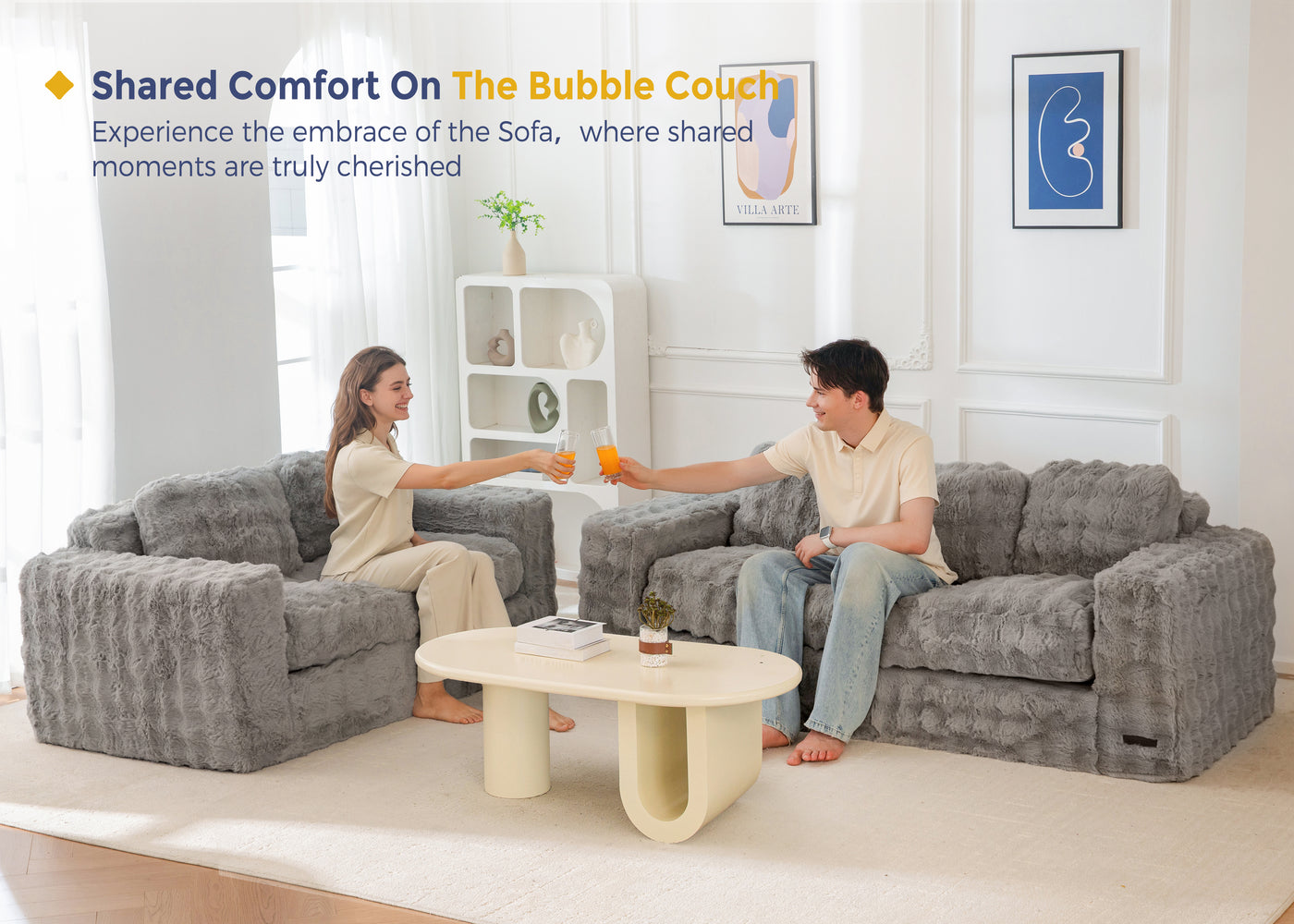 MAXYOYO 3 Seater Sofa for Living Room, Tufted Boneless Couch Bubbled Sofa Couch, Comfy Bean Bag Chair for Bedroom Apartment, No Assembly Needed