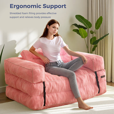MAXYOYO L-Shaped Folding Sofa Bed – 2-Seat Foldable Couch, Pink