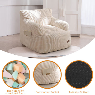 MAXYOYO Kids Bean Bag Chair, Stuffed Toddler Bean Bag Sofa with Filler Bean Bag Chair for Boys and Girls, Beige