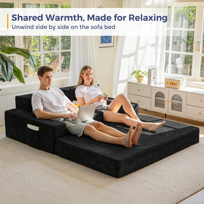 MAXYOYO Loveseat Sofa Bed, 4 in 1 Foldable Floor Sofa Couch in A Box with 2 Cup Holders, Convertible Boneless Couch Folding Recliner Sleeper Chair for Living Room, No Assembly Required