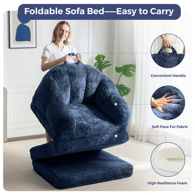 MAXYOYO Folding Sofa Bed, 2 in 1 Convertible Sofa to Lounger Comfy Single Bean Bag Chair for Adults, Floor Sleeper Couch with Handle, Faux Fur Couch Bed for Living Room Bedroom