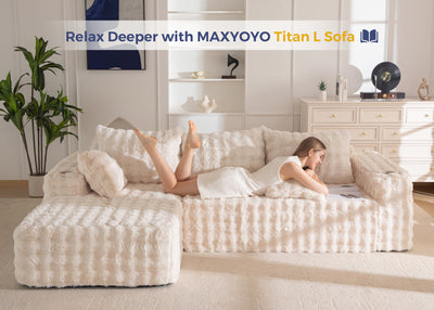 MAXYOYO 104" Modular Sectional Couch with L-Shape Chaise, Modern Boneless Couch for Living Room, Sofa in A Box, Oversized Sofa Sleeper with Deep Seat, No Assembly Required, Beige