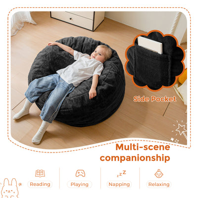 MAXYOYO Kids Bean Bag Chair, Stuffed Faux Fur Bean Bag for Toddler, Ultra Soft Floor Sofa with High-Density Foam Filling, Lazy Chair for Living Room, Playroom, Nursery Room,Black