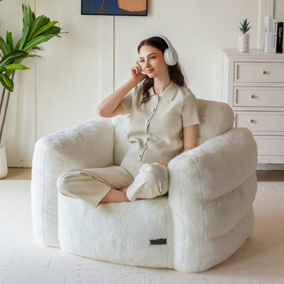 MAXYOYO Giant Bean Bag Chair for Adults, Ultra Soft Fluffy Bean Bag Sofa, Oversized Floor Sofa for Living Room Bedroom, Cozy Reading Chair with Filler, Beige