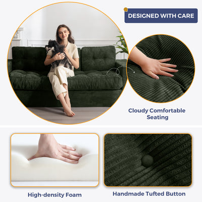 MAXYOYO 3 Seater Couch for Living Room, Boneless Couch with Tufted Cushion & Backrest, Upholstered Floor Sofa, Sofa in A Box, Dark Green