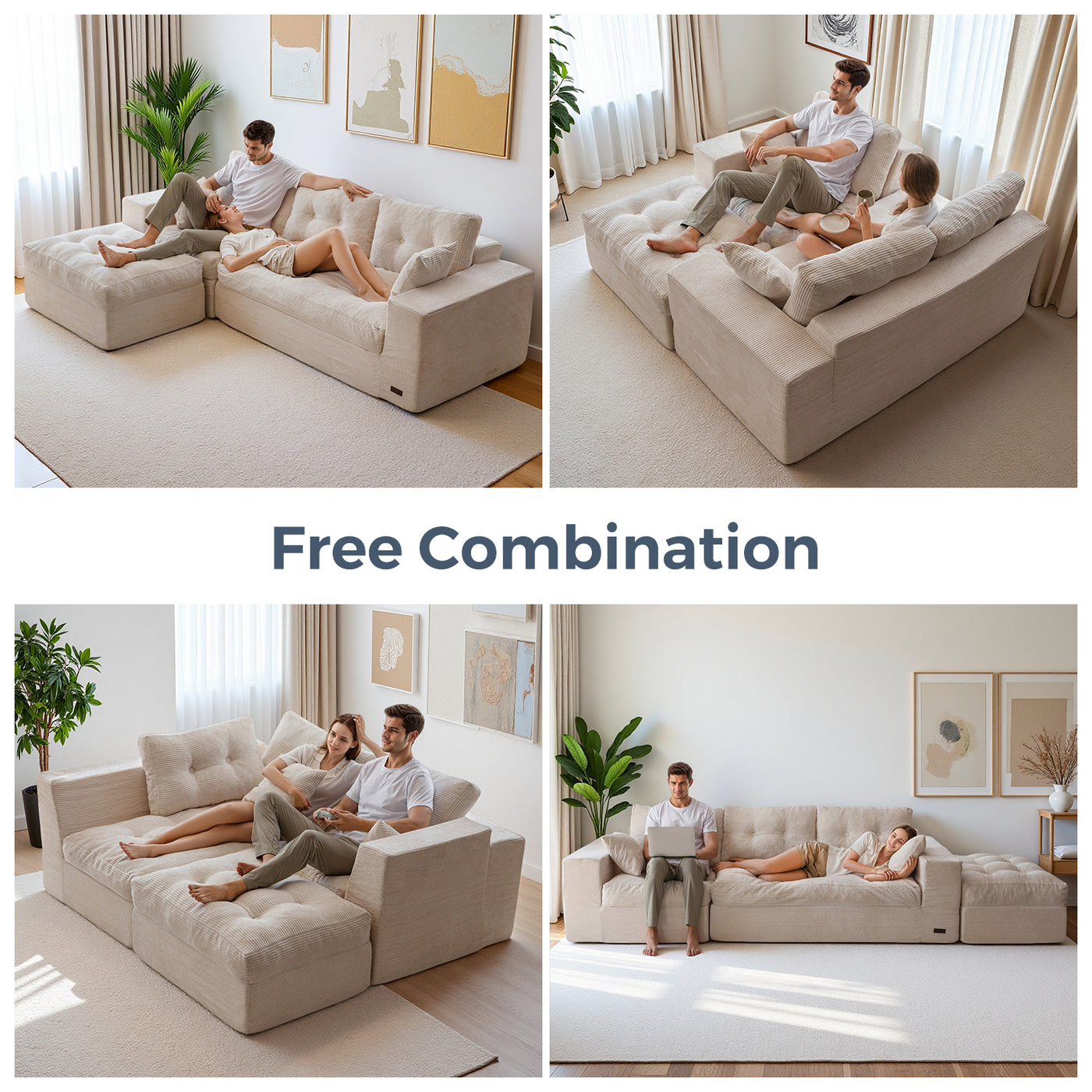 MAXYOYO L-Shaped Sectional Puffinest Modular Sofa – Convertible Ottoman, No-Assembly, 4-in-1 Flexible Layout