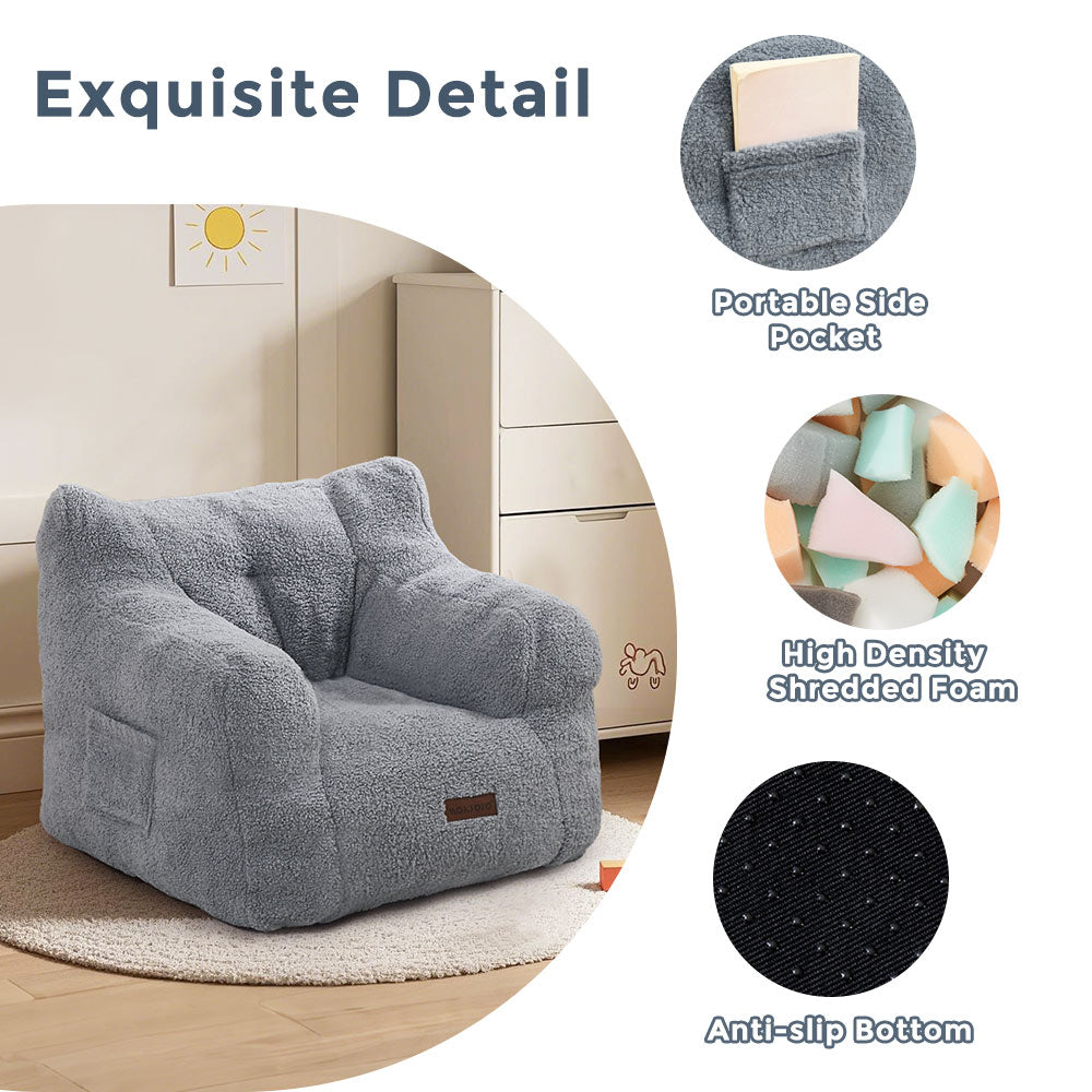 MAXYOYO Kids Sherpa Bean Bag Chair, Teddy Lazy Sofa for Girls and Boys,  Grey