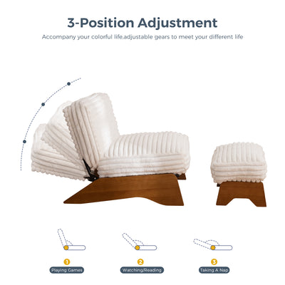 MAXYOYO Adjustable Accent Chair with Ottoman – Upholstered Lounge Set for Living Room or Bedroom, Beige