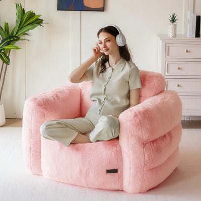 MAXYOYO Giant Bean Bag Chair for Adults, Ultra Soft Fluffy Loveseat Bean Bag Sofa, Oversized Floor Sofa for Living Room Bedroom, Cozy Reading Chair with Filler, Pink