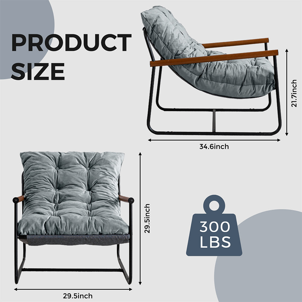 MAXYOYO Accent Chair, Velvet Tufted Armchair with Metal Frame for Living Room (Dark Grey)