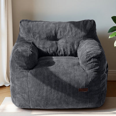 MAXYOYO Bean Bag Chair, Tufted Corduroy Bean Bag Couch Lazy Chair with Filler for Adult Teen, Dark Grey