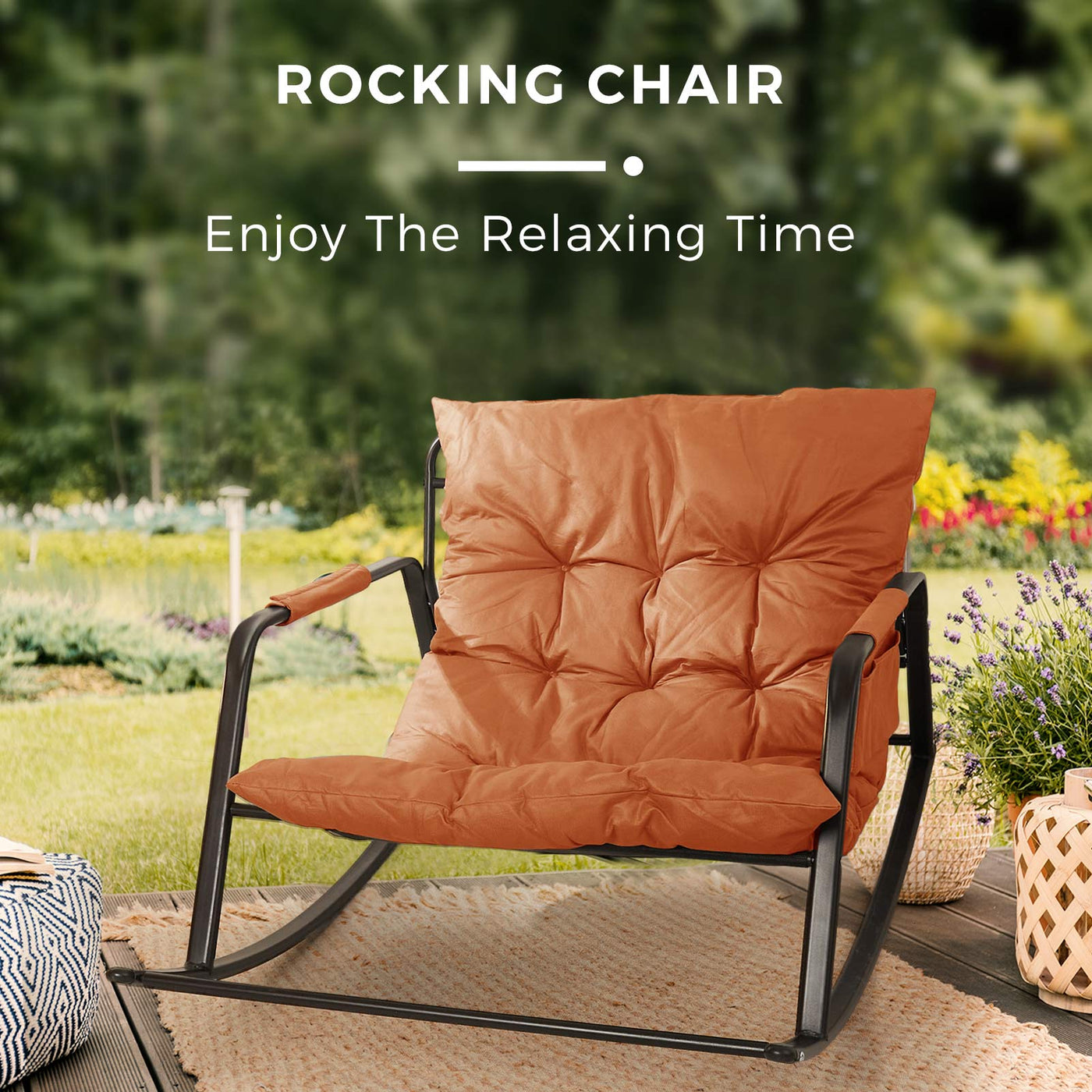 MAXYOYO Grand Patio Indoor & Outdoor Adult Rocking Chair with Padded Cushion for Living Room and Graden, Orange