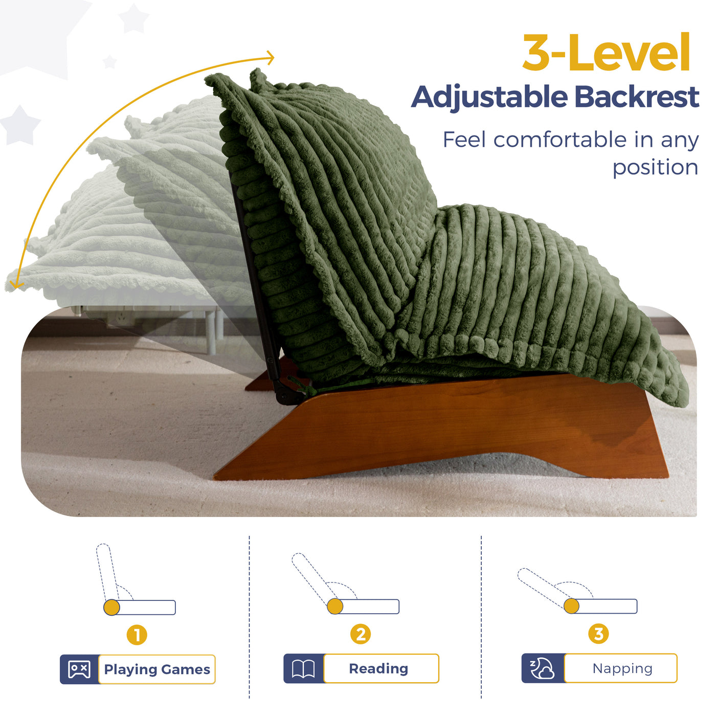 MAXYOYO Adjustable Living Room Chair, 3-Position Bean Bag Chair with Removable Cover, Upholstered Accent Chair with Frame, Soft Reclining Lounge for Bedroom, Apartment, Office