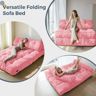 MAXYOYO Folding Sofa Bed, Convertible Sleeper Chair with Pillow Foldable Matress with Back Support, Portable Fold Out Chair Bed Comfy Floor Sofa Lounge for Living Room Bedroom, Pink Double
