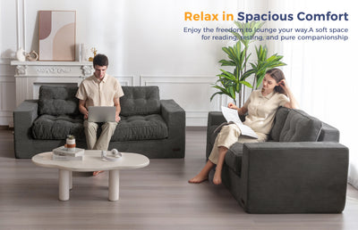 MAXYOYO 3 Seater Couch for Living Room, Boneless Couch with Tufted Cushion & Backrest, Upholstered Floor Sofa with Armrests, Sofa in A Box, No Assembly Required