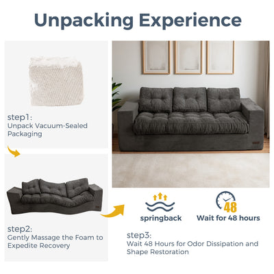 MAXYOYO 3 Seater Couch for Living Room - Boneless Couch, Sofa in A Box, No Assembly Required, Dark Grey