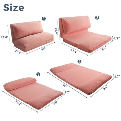 MAXYOYO Bean Bag Folding Sofa Bed, Floor Mattress Extra Thick Floor Sofa with Faux Fur Washable Cover, Pink