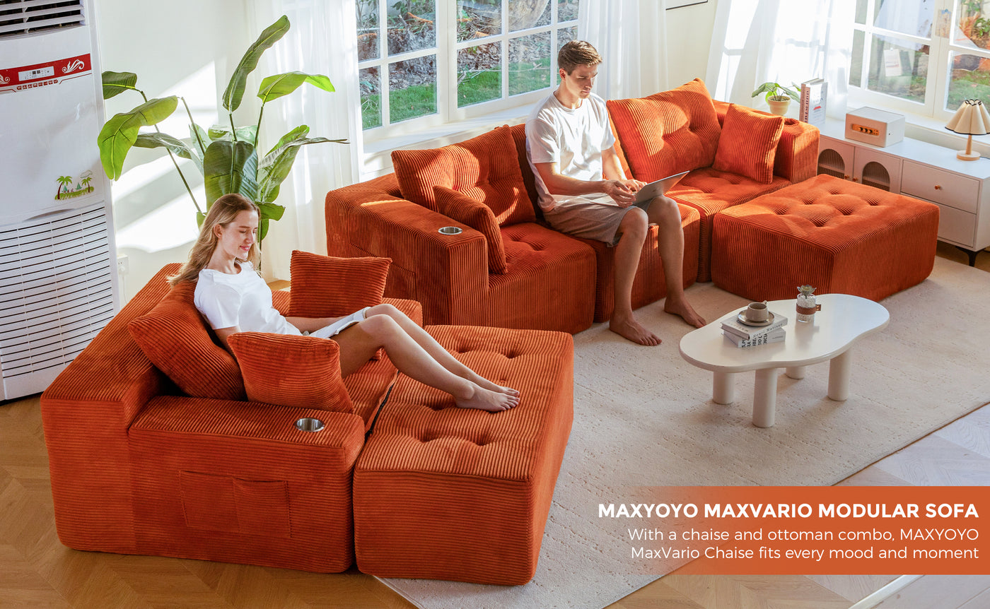 MAXYOYO Modular Sectional Sofa Couch and Chaise Lounge, L Shaped Modern Cloud Couch with Ottoman, Sofa in A Box, Tufted 6-Seat Boneless Sleeper Chair for Living Room, No Assembly Required