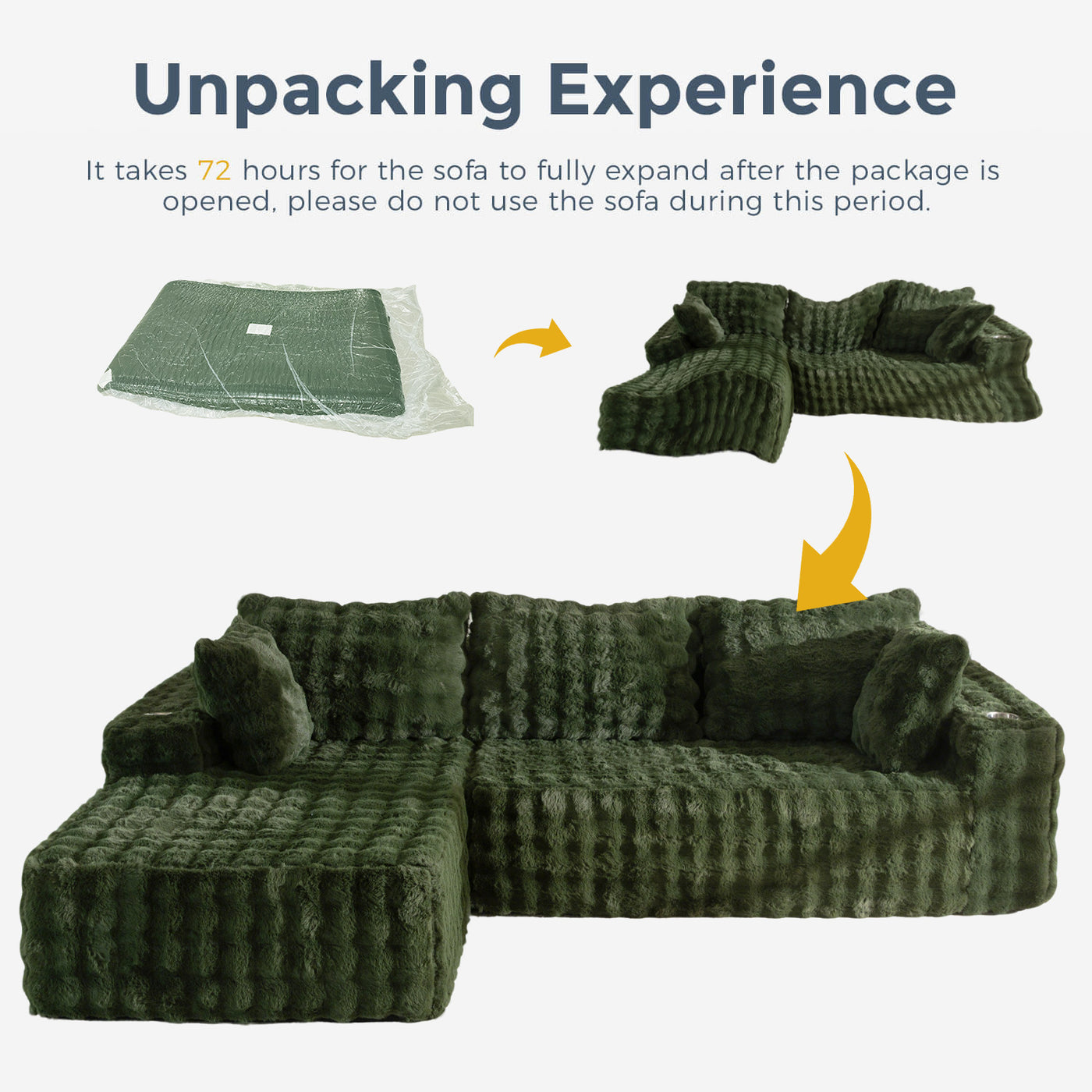 MAXYOYO Bubble 104" Modular Sectional Couch with L-Shape Chaise, Modern Boneless Couch for Living Room, Sofa in A Box