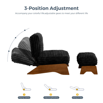 MAXYOYO Adjustable Accent Chair with Ottoman – Soft Padded Lounge Chair Set for Cozy Spaces, Black