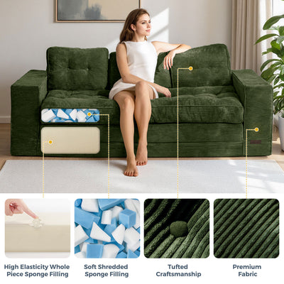 MAXYOYO 3-Seater Convertible Sofa Bed – Corded 2-in-1 Pull-Out Floor Couch with Pillows for Living Room, No Assembly