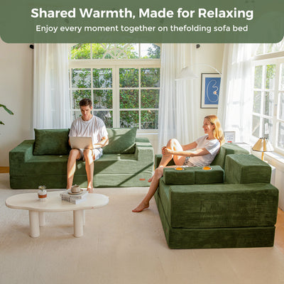 MAXYOYO Sofa Bed, 4 in 1 Foldable Floor Sofa Couch in A Box with 2 Cup Holders, Convertible 3 Seater Boneless Couch Folding Recliner Sleeper Chair for Living Room, No Assembly Required