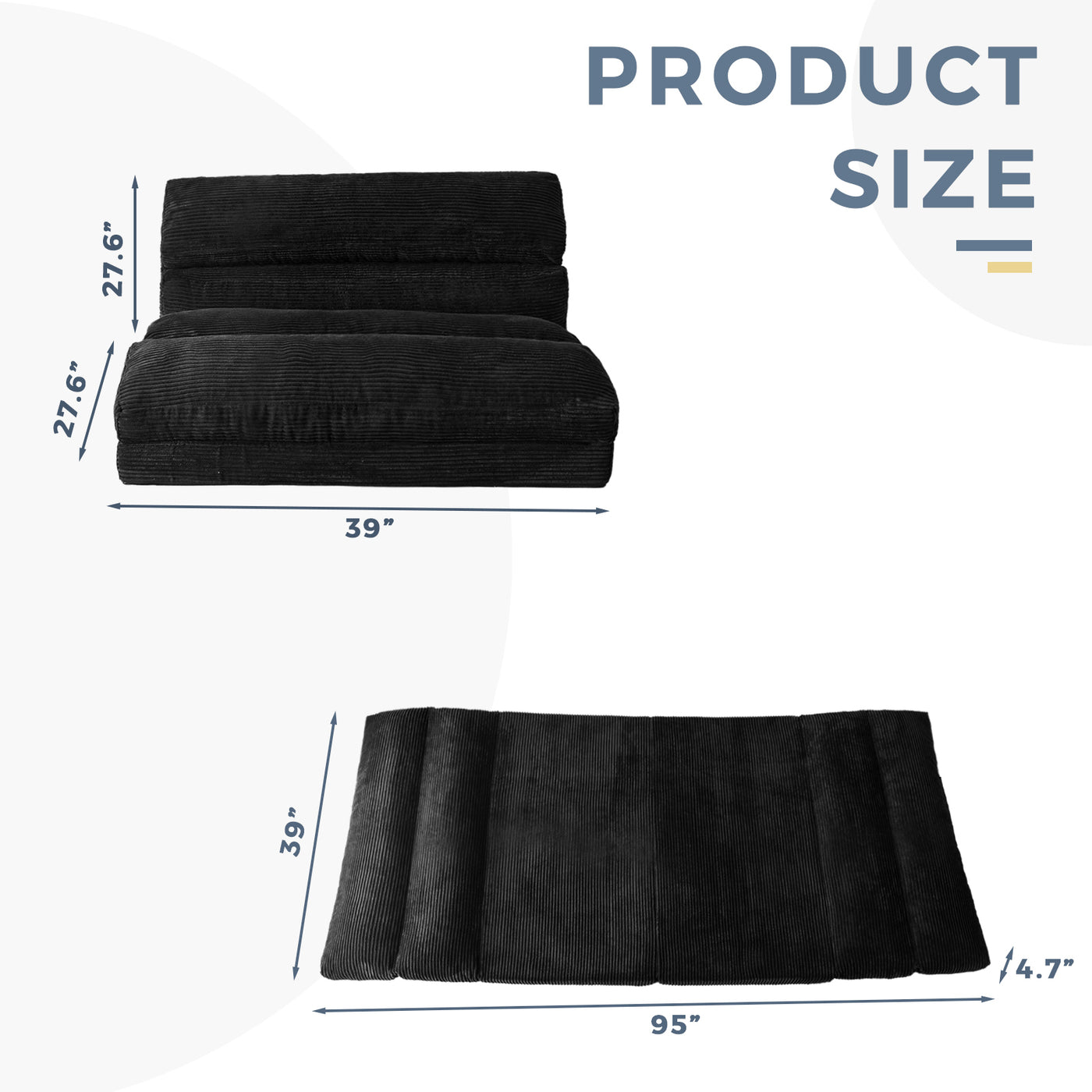 MAXYOYO Bean Bag Folding Sofa Bed, Corduroy Extra-Wide Foldable Floor Mattress, Black