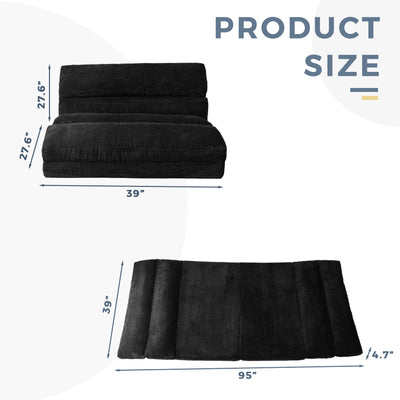 MAXYOYO Bean Bag Folding Sofa Bed, Corduroy Extra-Wide Foldable Floor Mattress, Black