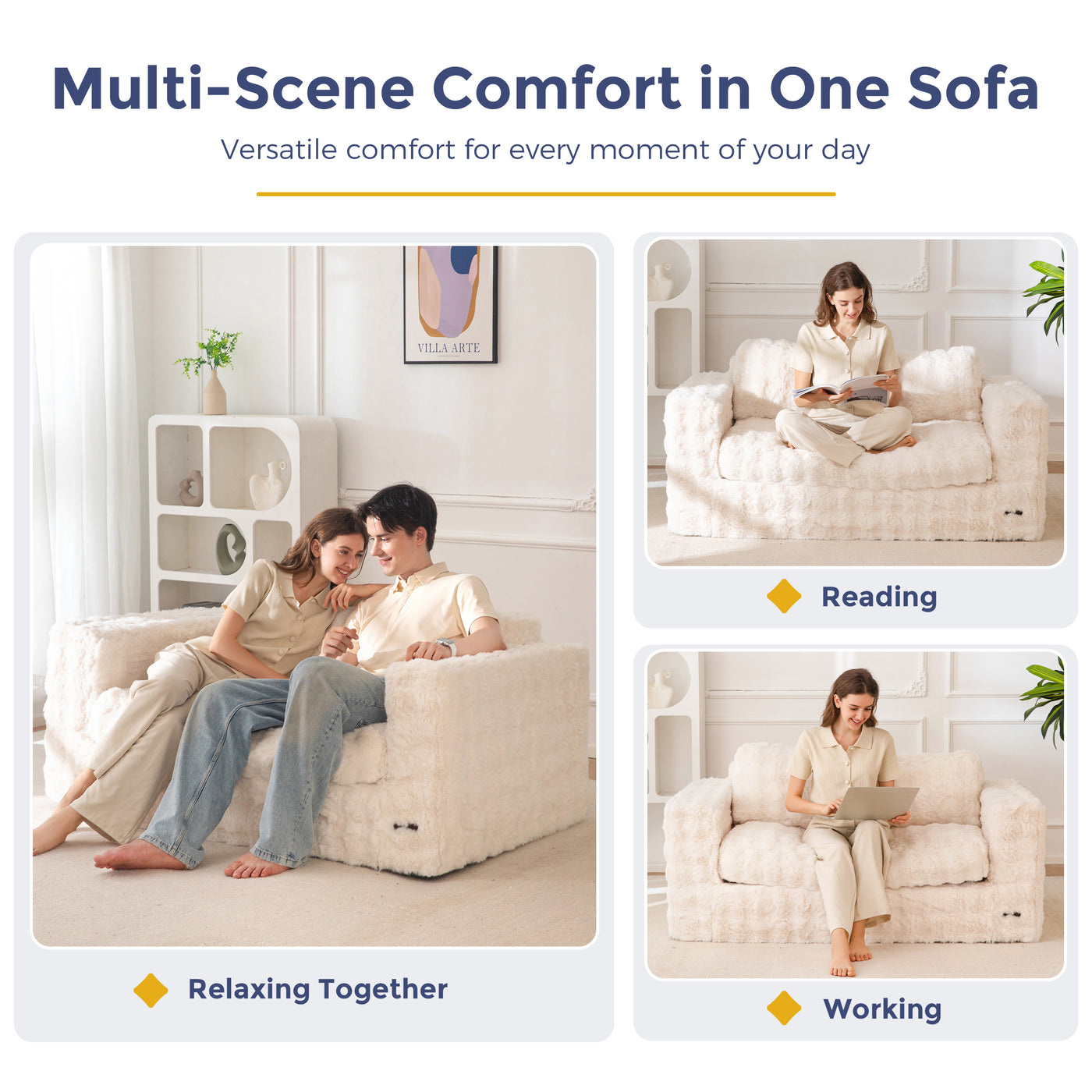 MAXYOYO Loveseat Sofa for Living Room, Small Sofa Couch Tufted Boneless Couch, Comfy Bean Bag Chair for Small Space Bedroom Apartment, No Assembly Needed