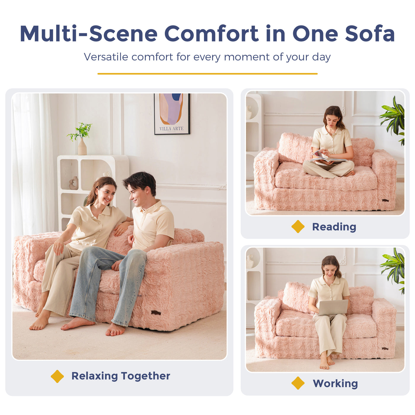 MAXYOYO Loveseat Sofa for Living Room, Small Sofa Couch Tufted Boneless Couch, Comfy Bean Bag Chair for Small Space Bedroom Apartment, No Assembly Needed