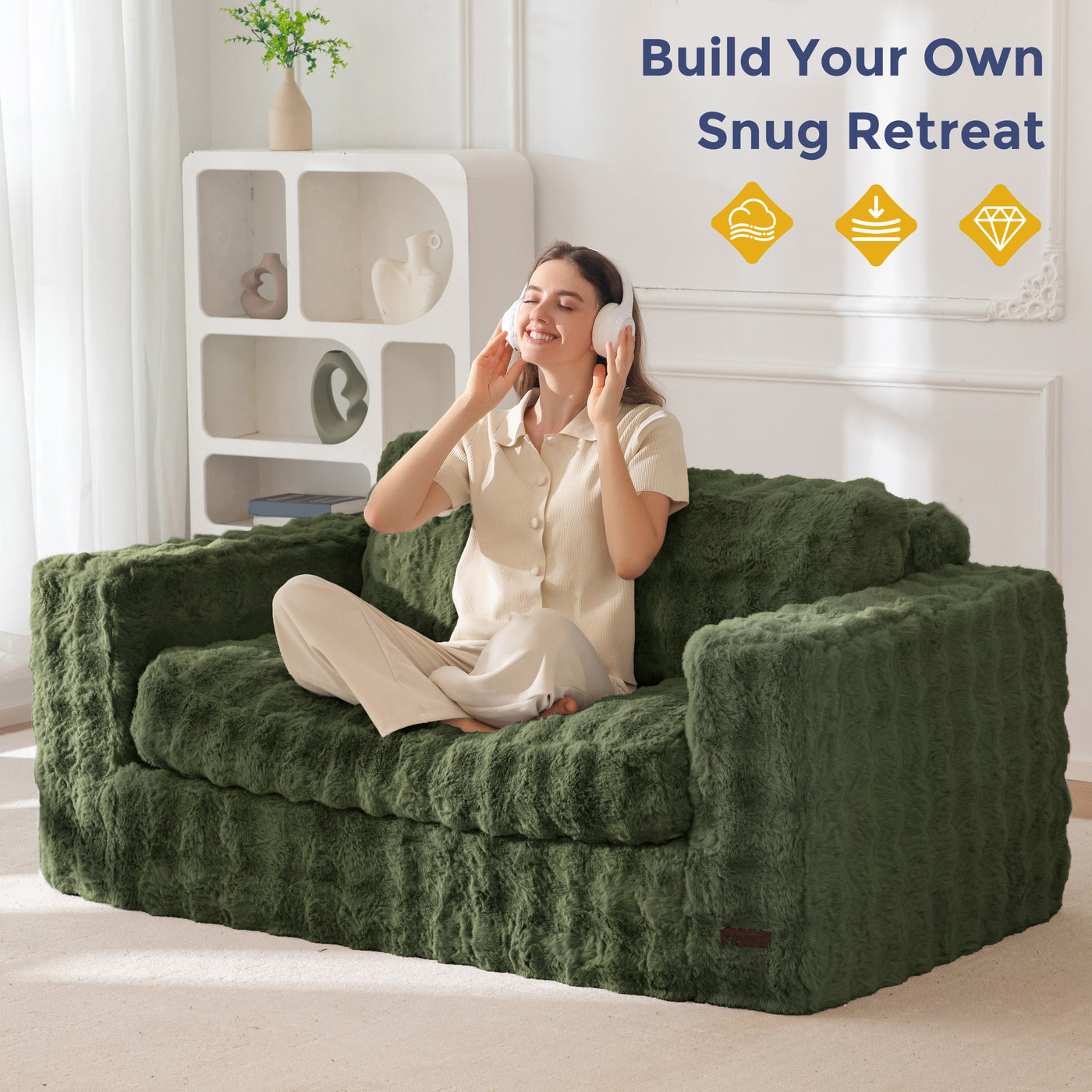 MAXYOYO Loveseat Sofa for Living Room, Small Sofa Couch Tufted Boneless Couch, Comfy Bean Bag Chair for Small Space Bedroom Apartment, No Assembly Needed