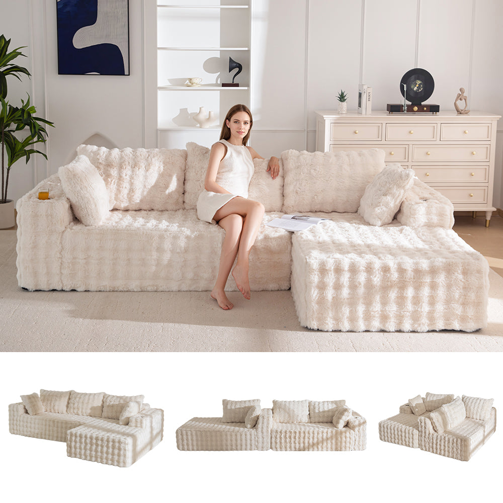 MAXYOYO 104" Modular Sectional Couch with L-Shape Chaise, Modern Boneless Couch for Living Room, Sofa in A Box, Oversized Sofa Sleeper with Deep Seat, No Assembly Required, Beige