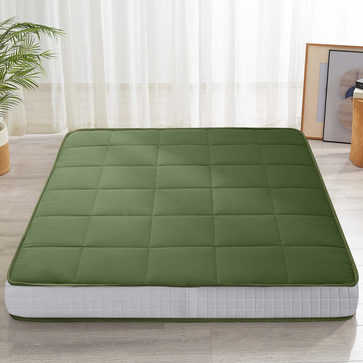 MAXYOYO 6" Extra Thick Square Floor Futon Mattress, Topper Mattress Pad, Green