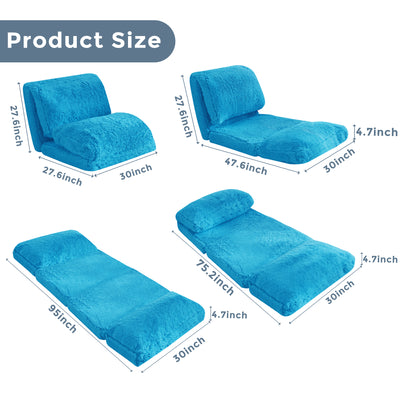 MAXYOYO Bean Bag Folding Floor Sofa Bed, Faux Fur Foam Filling Wall Couch Sleeper Chairs, Blue