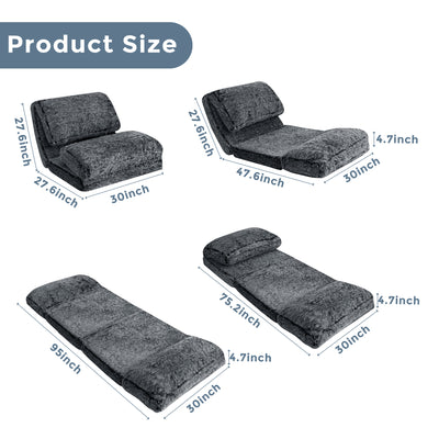 MAXYOYO Bean Bag Folding Floor Sofa Bed, Faux Fur Foam Filling Wall Couch Sleeper Chairs, Black