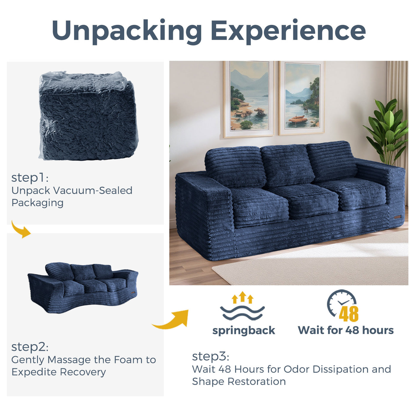 MAXYOYO 3-Seater Faux Fur Sofa – Fluffy Boneless Couch with Pillows in a Box, Faux Fur Lounge, No Assembly