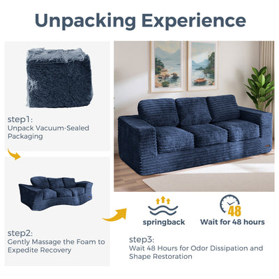 MAXYOYO 3-Seater Faux Fur Sofa – Fluffy Boneless Couch with Pillows in a Box, Faux Fur Lounge, No Assembly