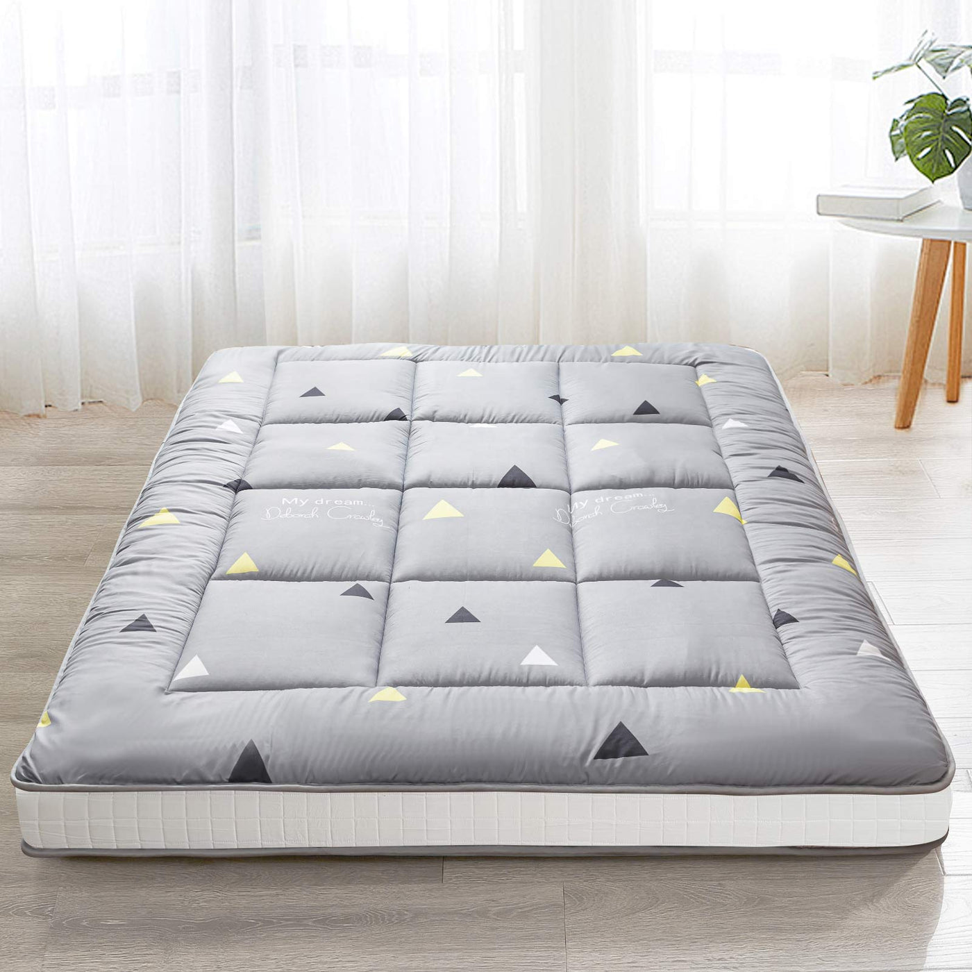 MAXYOYO Padded Japanese Floor Mattress,  Grey Triangle Futon Mattress Extra Thick Folding Sleeping Pad