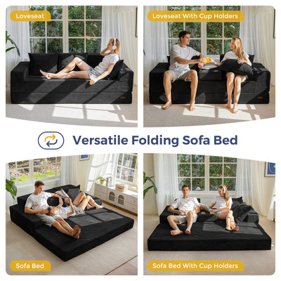 MAXYOYO Sofa Bed, 4 in 1 Foldable Floor Sofa Couch in A Box with 2 Cup Holders, Convertible 3 Seater Boneless Couch Folding Recliner Sleeper Chair for Living Room, No Assembly Required