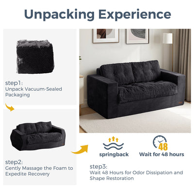 MAXYOYO Bean Bag Chair for Adults, Upholstered Floor Sofa, Loveseat Boneless Couch with Tufted Cushion & Backrest, Sofa in A Box, Large Bean Bag Couch for Bedroom Living Room, Black