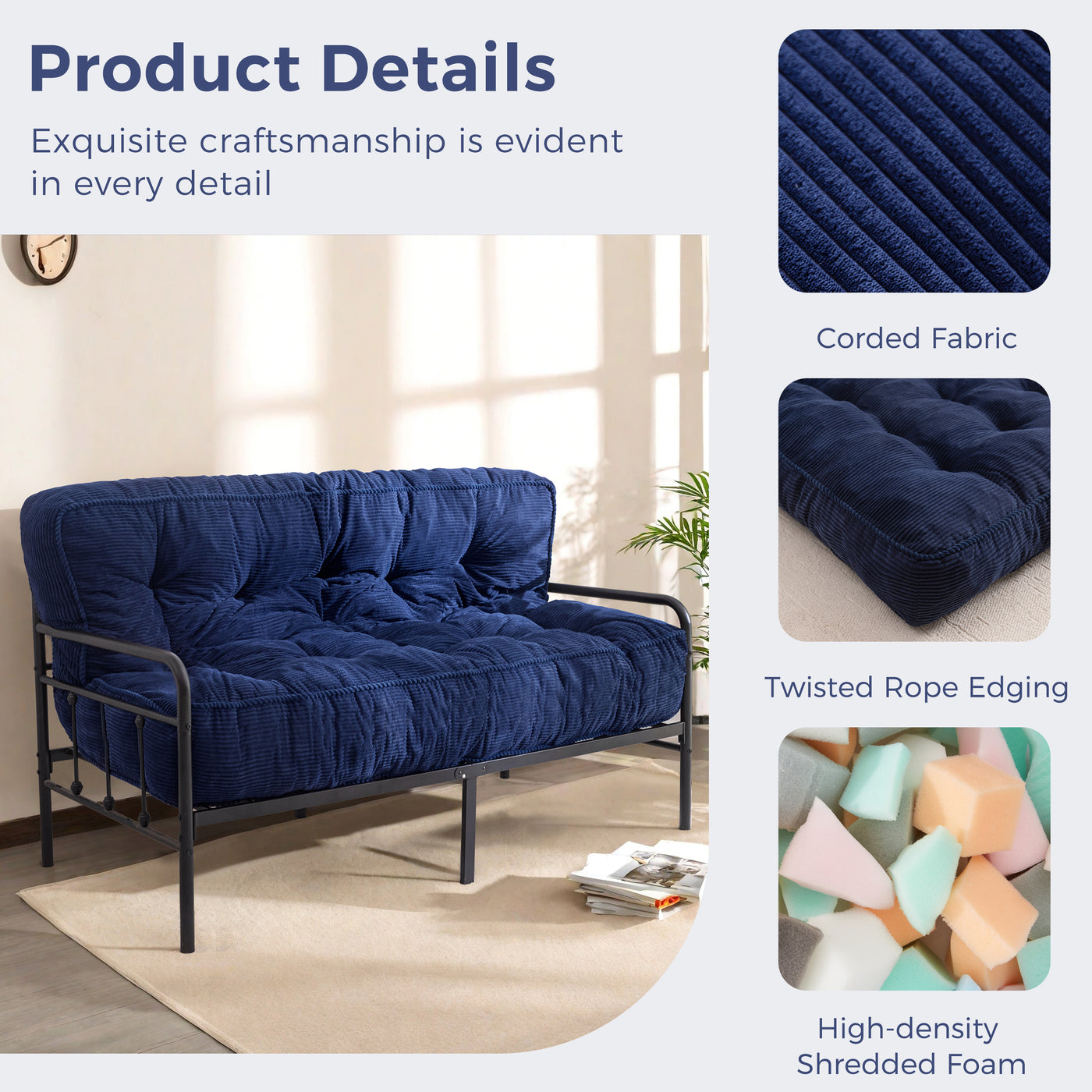 MAXYOYO 8" Futon Mattress Full Size, Ultra Thick Futons Sofa Couch Bed Tufted Sleeper Sofa Bed, Floor Mattress for Adults, Shredded Foam Filling (Frame Not Included)