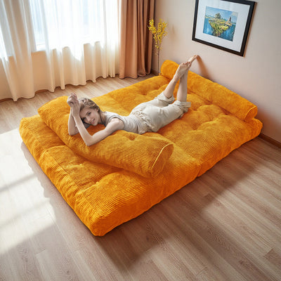 MAXYOYO Corduroy Folding Sofa Bed, Convertible Sleeper Chair with Pillow Foldable Mattress with Back Support(Double), Orange