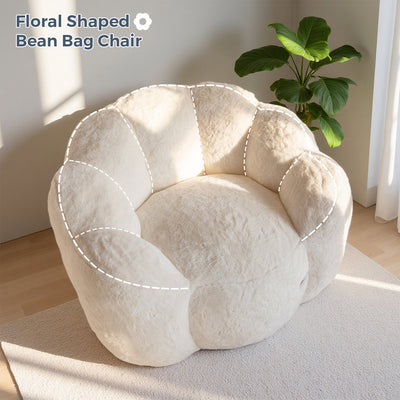 MAXYOYO Bean Bag Chair, Floral Shape Ultra Soft Faux Fur Petal Back Sofa for Adults, Single Size (Beige)
