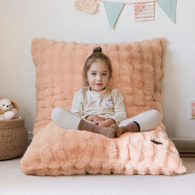 MAXYOYO 3 in 1 Kids Bean Bag Chair Bed, Child Floor Sofa for Gaming, Reading, Faux Fur Floor Mattress with High-Density Foam Filling for Living Room Bedroom